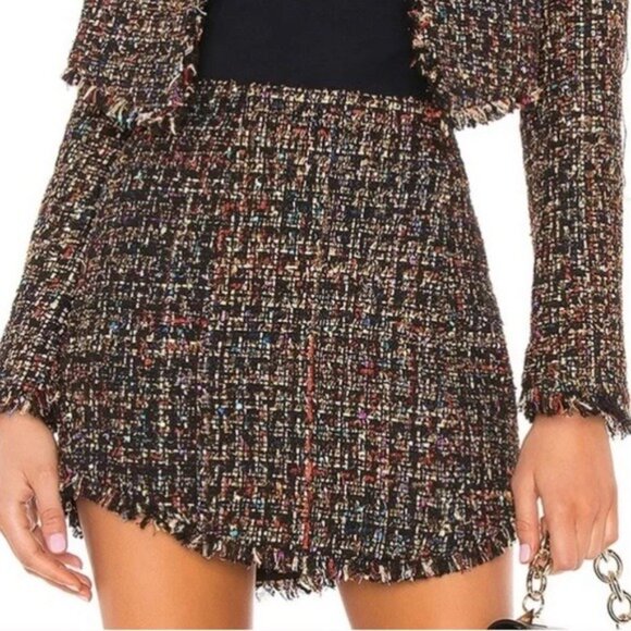LOVERS + FRIENDS Aria tweed Fringe hem Mini Skirt in Black Multi Size‎ M - Picture 9 of 10